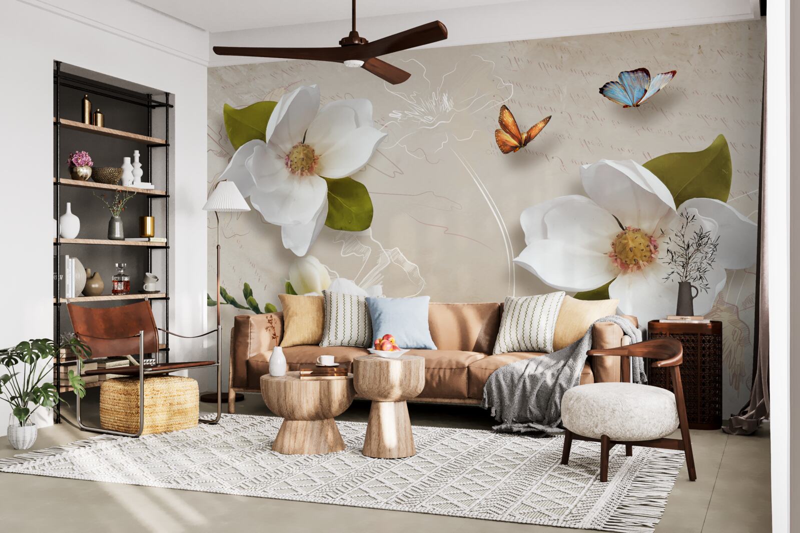 Papier peint les lotus d'été sont blancs et ornés de papillons