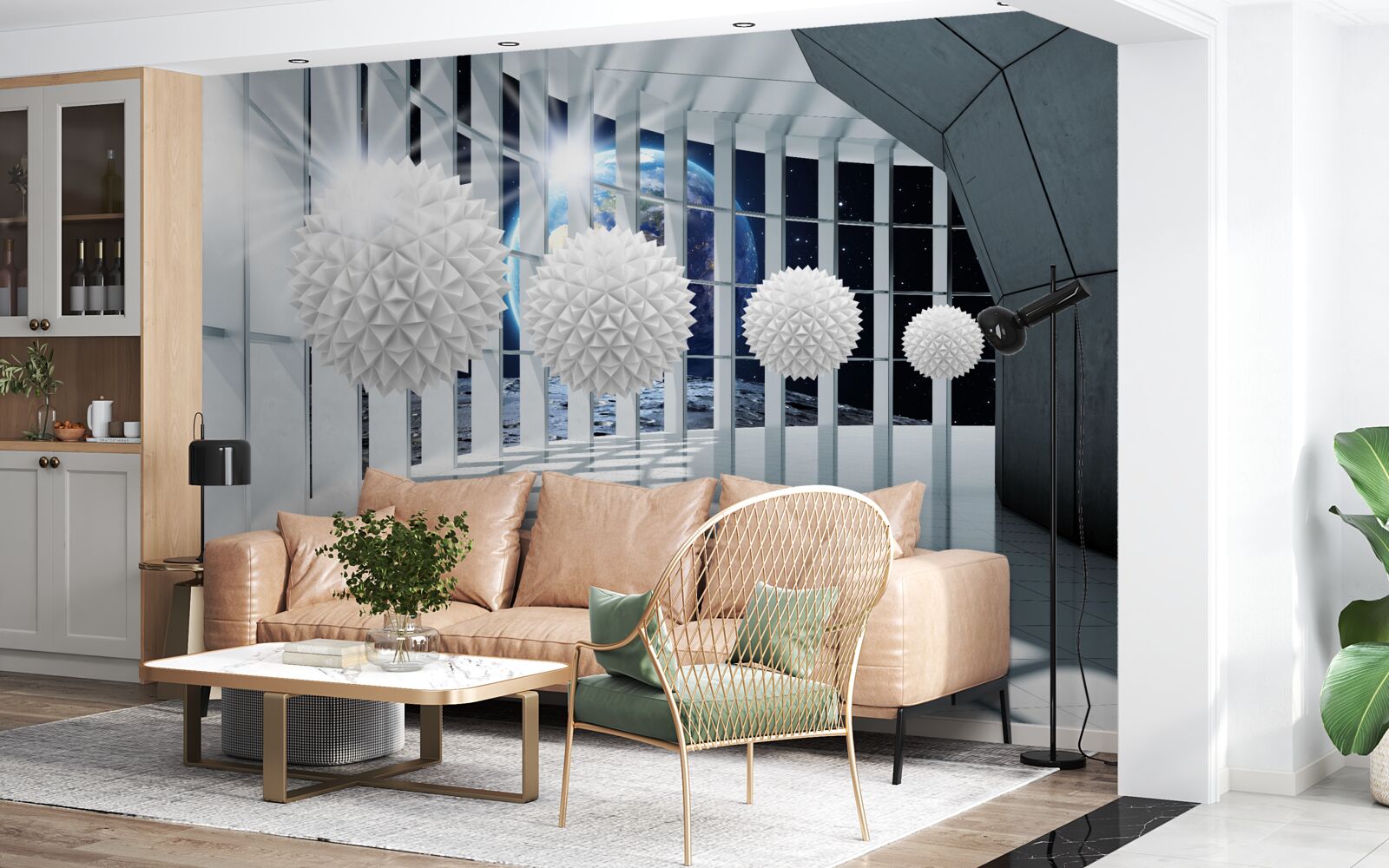 Papier peint sur fond de boules plongeant dans la perspective