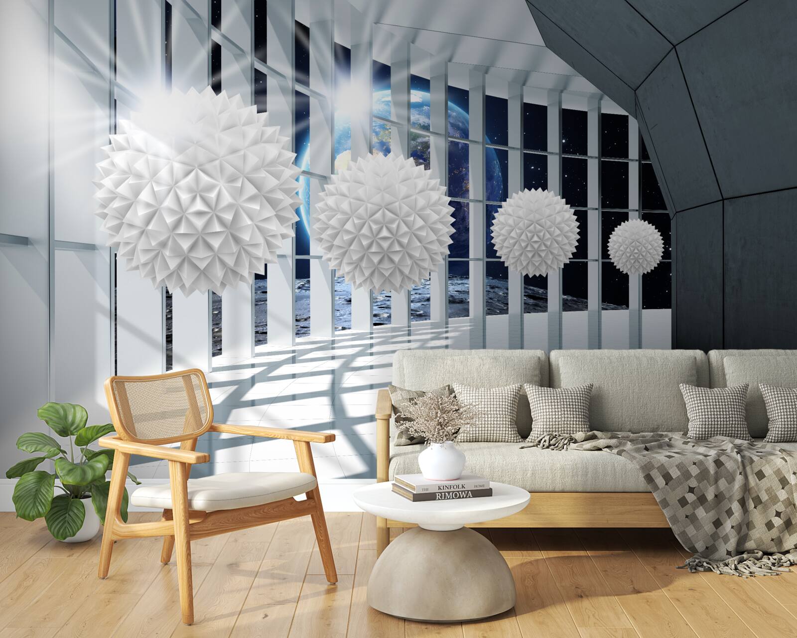 Papier peint sur fond de boules plongeant dans la perspective