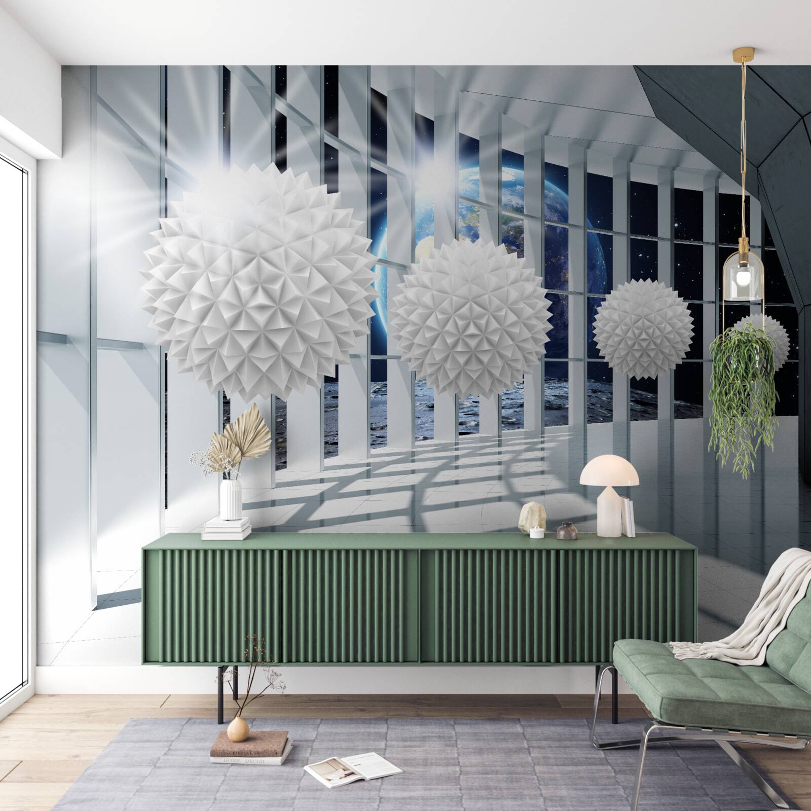 Papier peint sur fond de boules plongeant dans la perspective