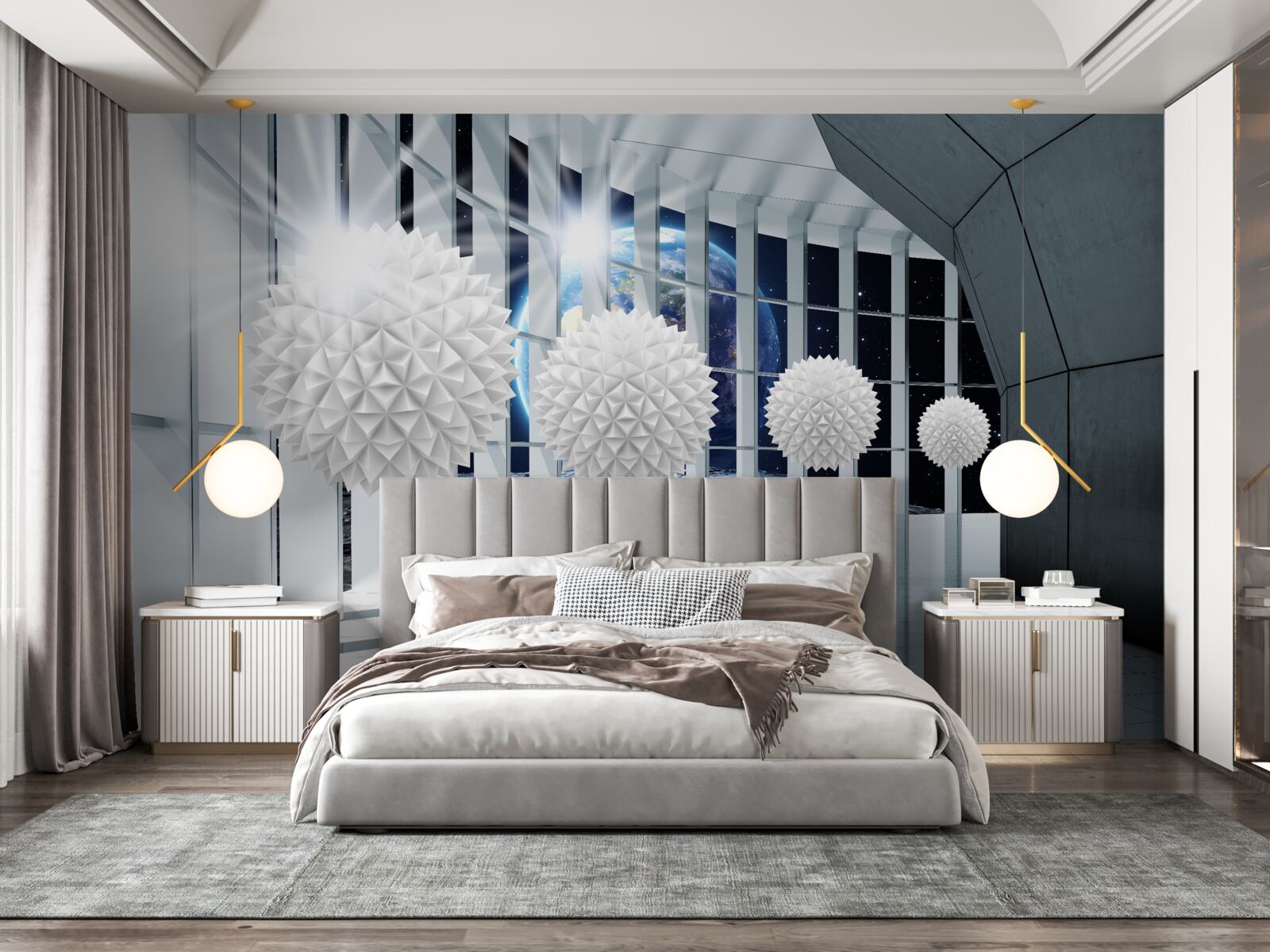 Papier peint sur fond de boules plongeant dans la perspective