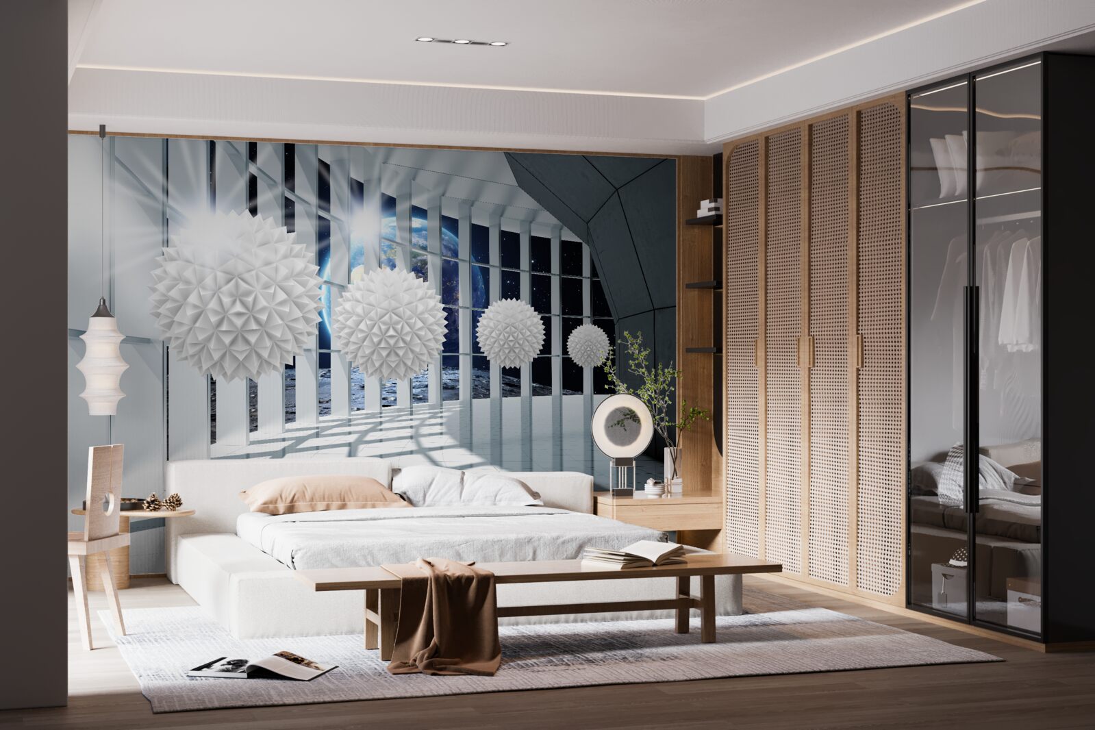 Papier peint sur fond de boules plongeant dans la perspective