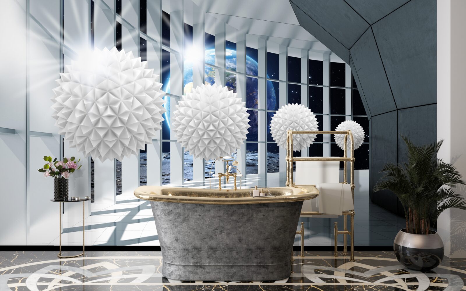 Papier peint sur fond de boules plongeant dans la perspective