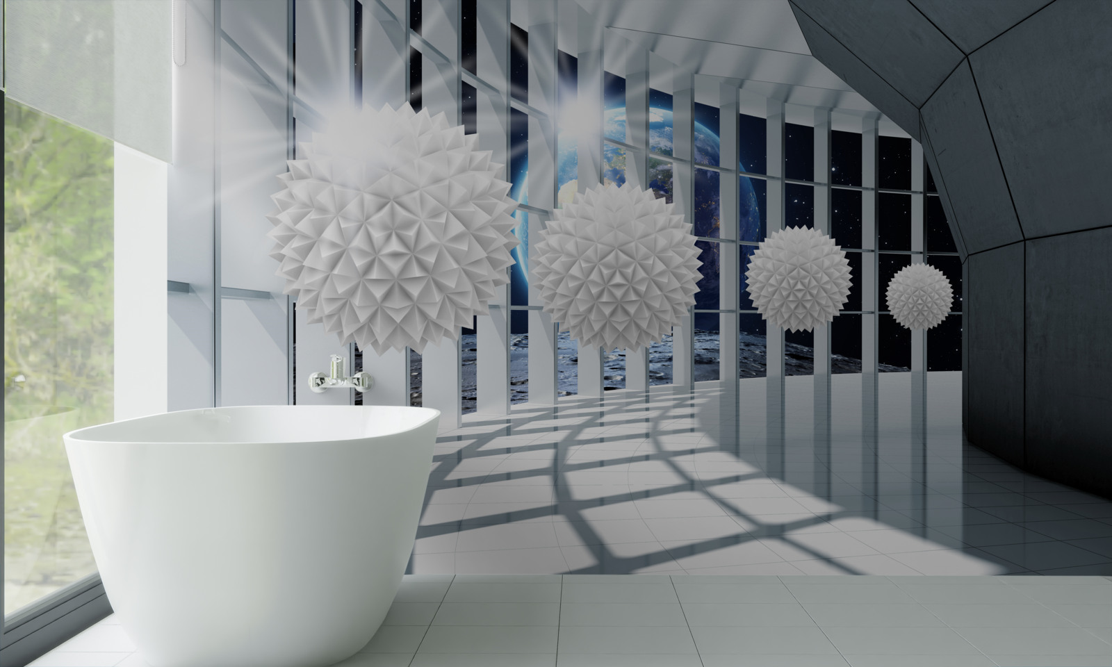 Papier peint sur fond de boules plongeant dans la perspective