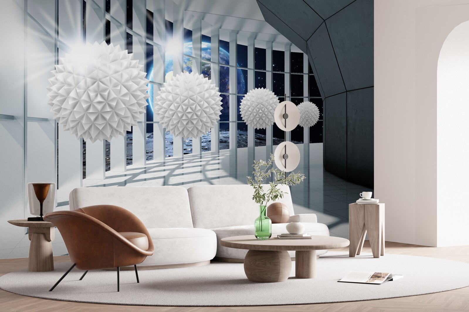 Papier peint sur fond de boules plongeant dans la perspective