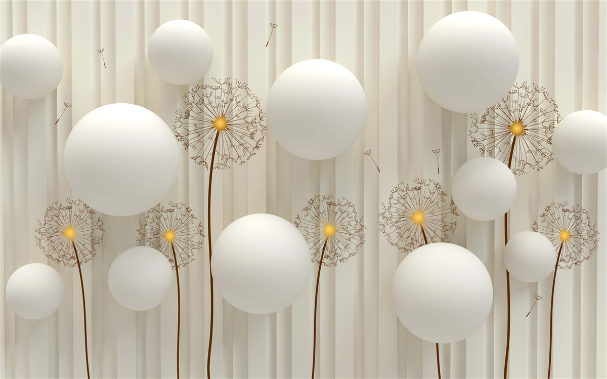 Papier peint composition avec des œufs blancs, décorée de boules