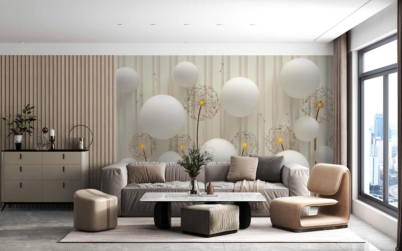 Papier peint composition avec des œufs blancs, décorée de boules