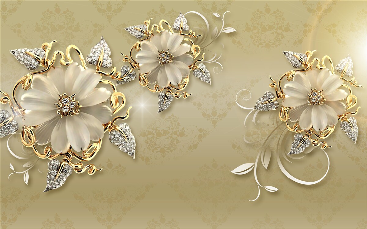 Papier peint les fleurs sont blanches comme la neige et les brindilles scintillent d'or et d'argent