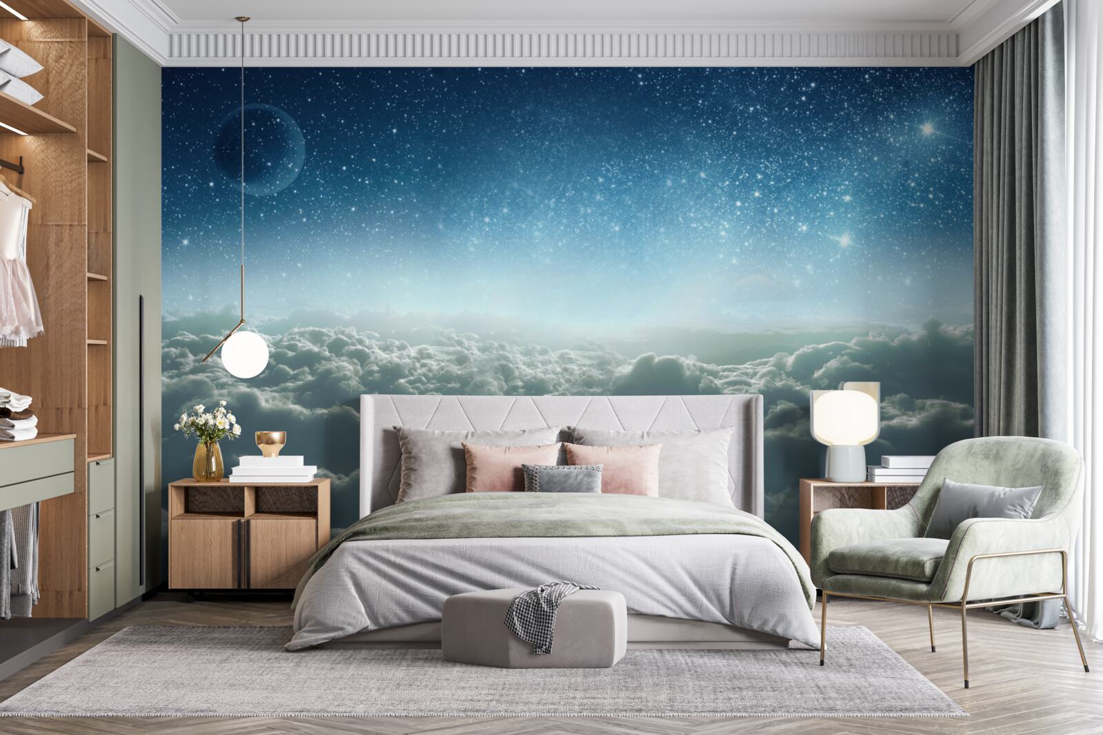 Papier peint des majestés nuageuses enchanteresses dans une nuit étoilée