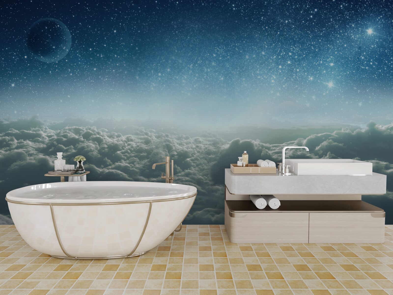 Papier peint des majestés nuageuses enchanteresses dans une nuit étoilée