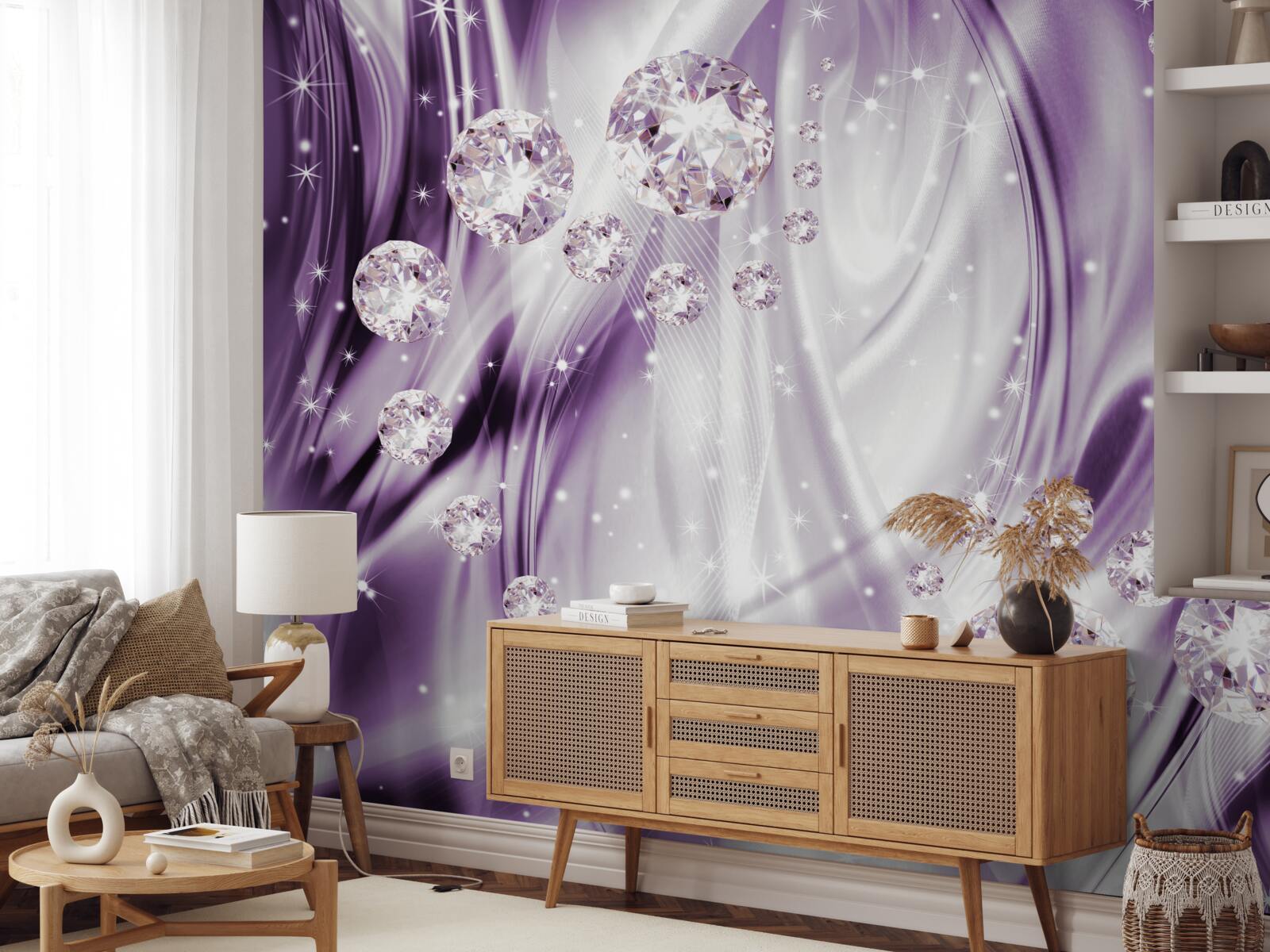 Papier peint pierres sur fond d'égalité lavande