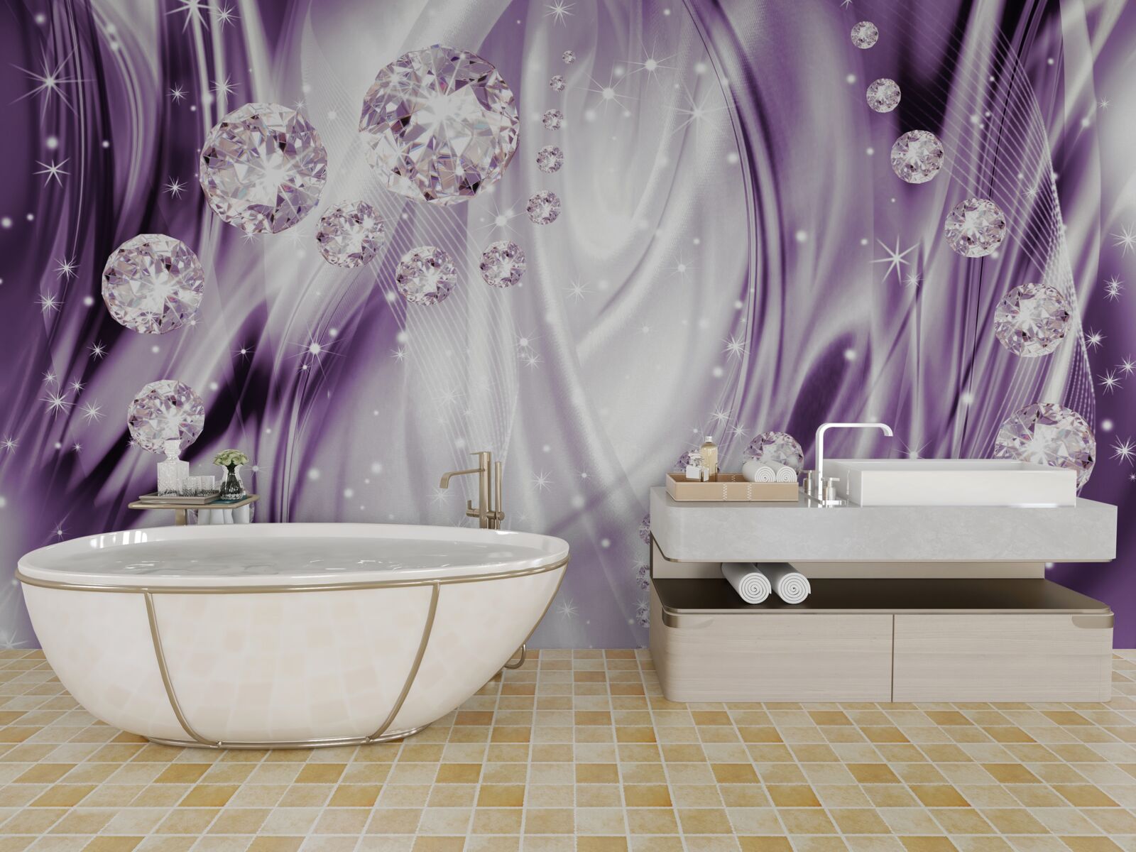 Papier peint pierres sur fond d'égalité lavande