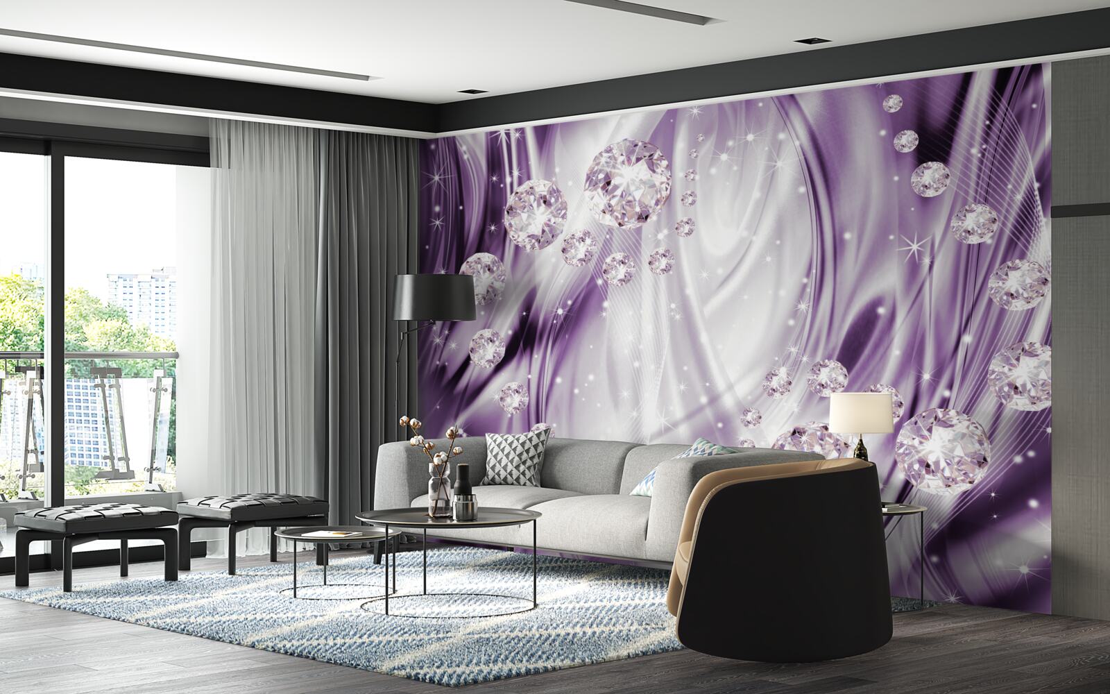 Papier peint pierres sur fond d'égalité lavande