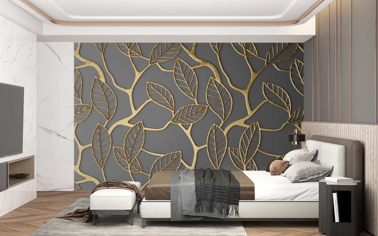 Papier peint texture brune des branches et des feuilles