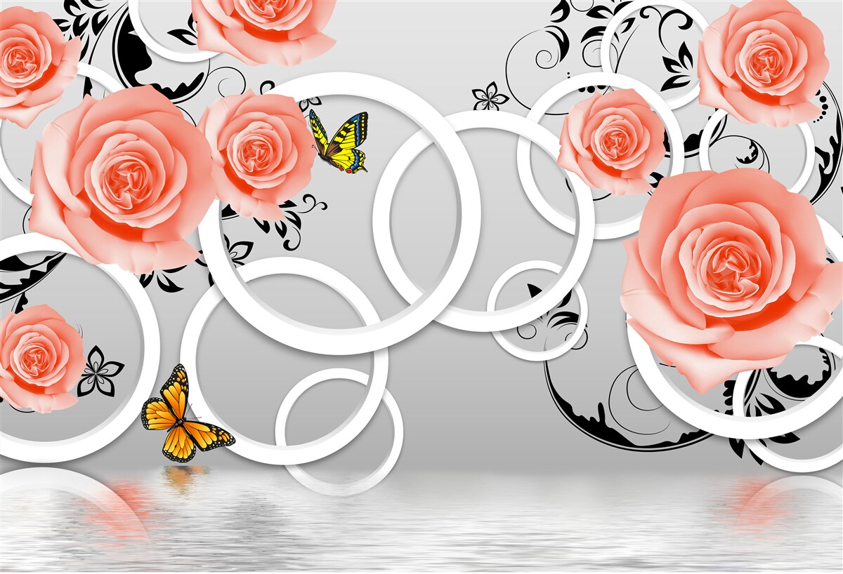 Papier peint délicats bourgeons de roses pêche