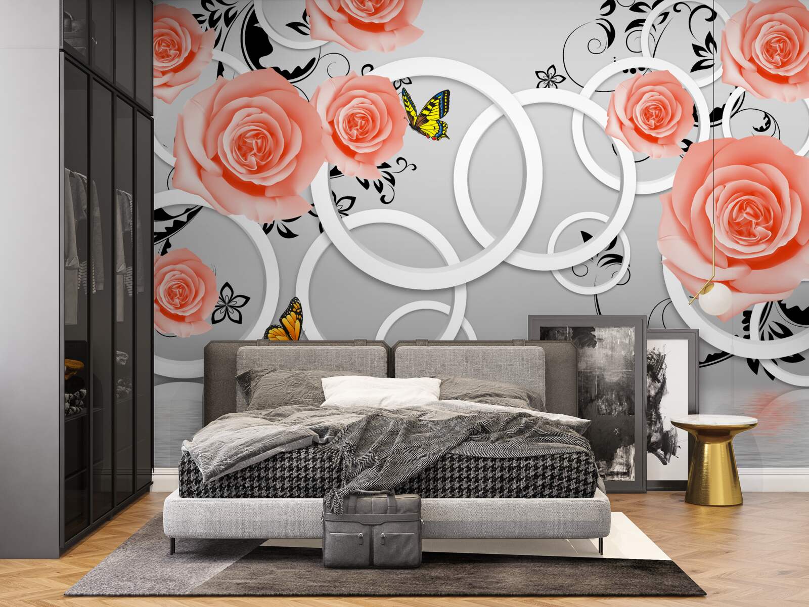 Papier peint délicats bourgeons de roses pêche