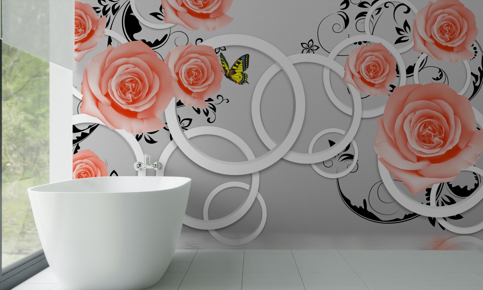 Papier peint délicats bourgeons de roses pêche