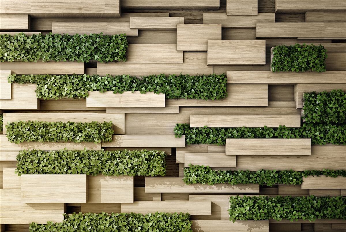 Papier peint mur en pierre décoré de plantes vertes