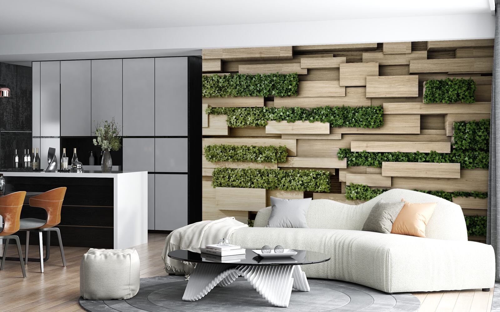 Papier peint mur en pierre décoré de plantes vertes