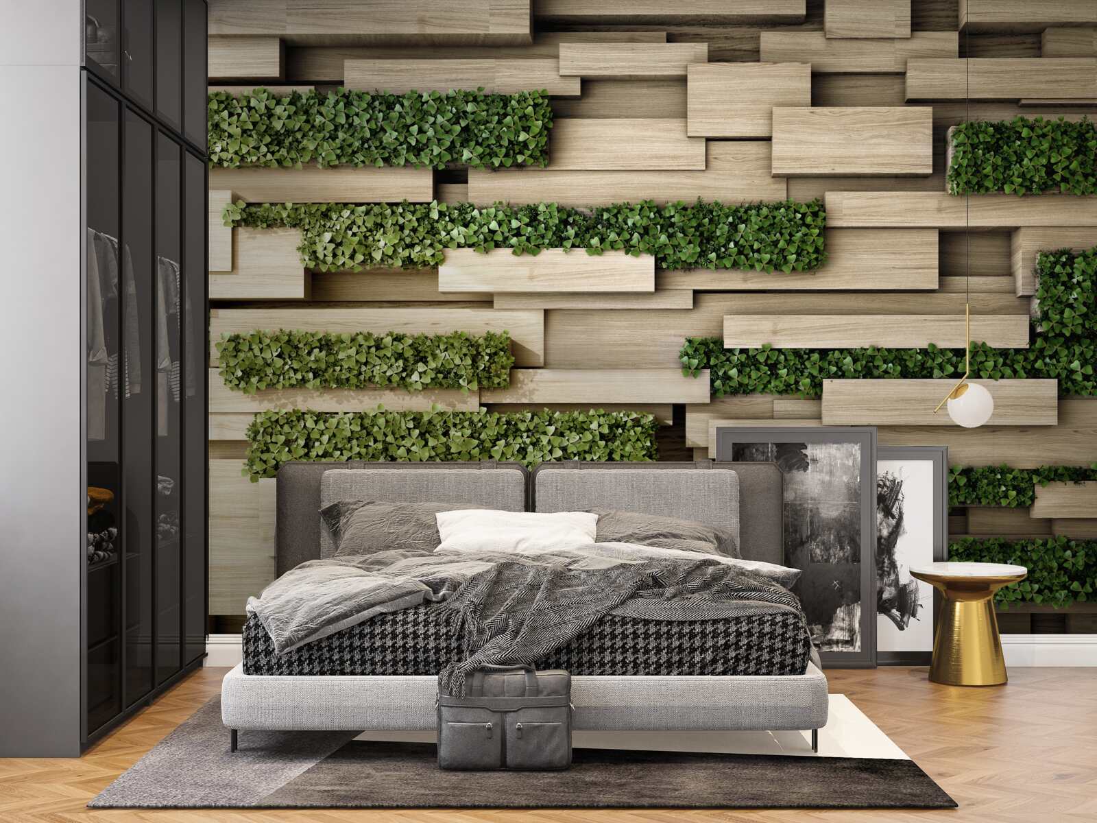 Papier peint mur en pierre décoré de plantes vertes