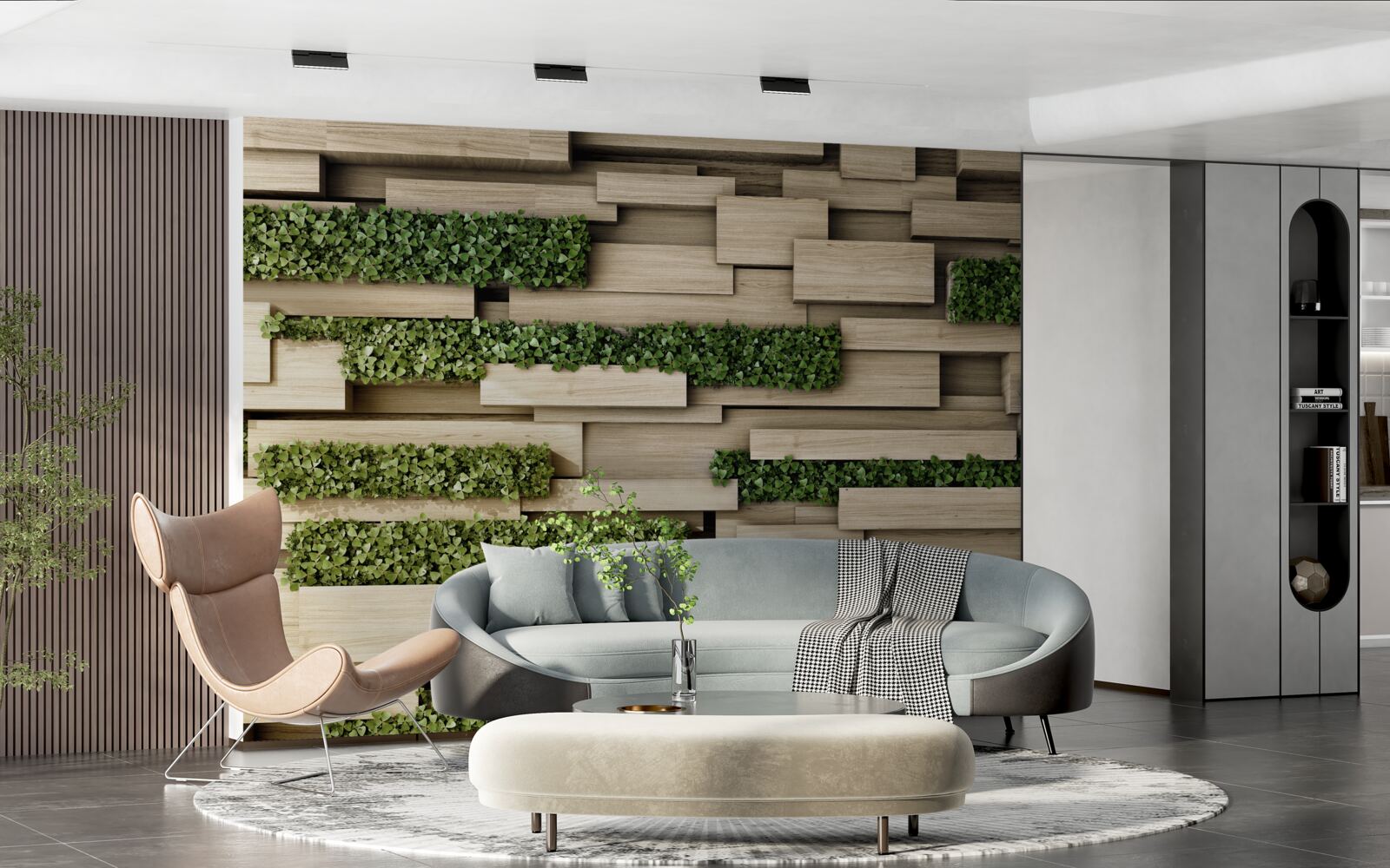 Papier peint mur en pierre décoré de plantes vertes