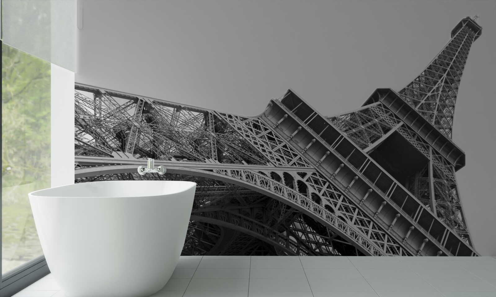 Papier peint vue en noir et blanc de la tour eiffel vue de dessous