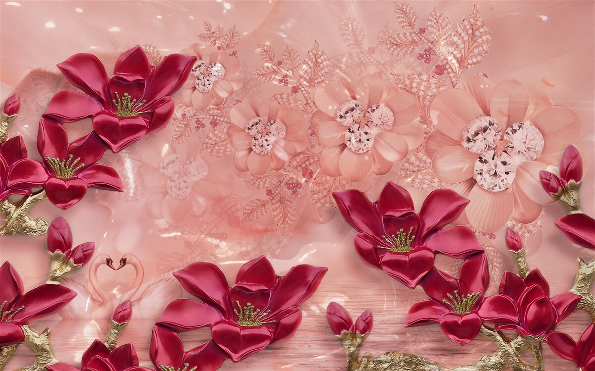 Papier peint les couleurs sont rouges sur soie rose