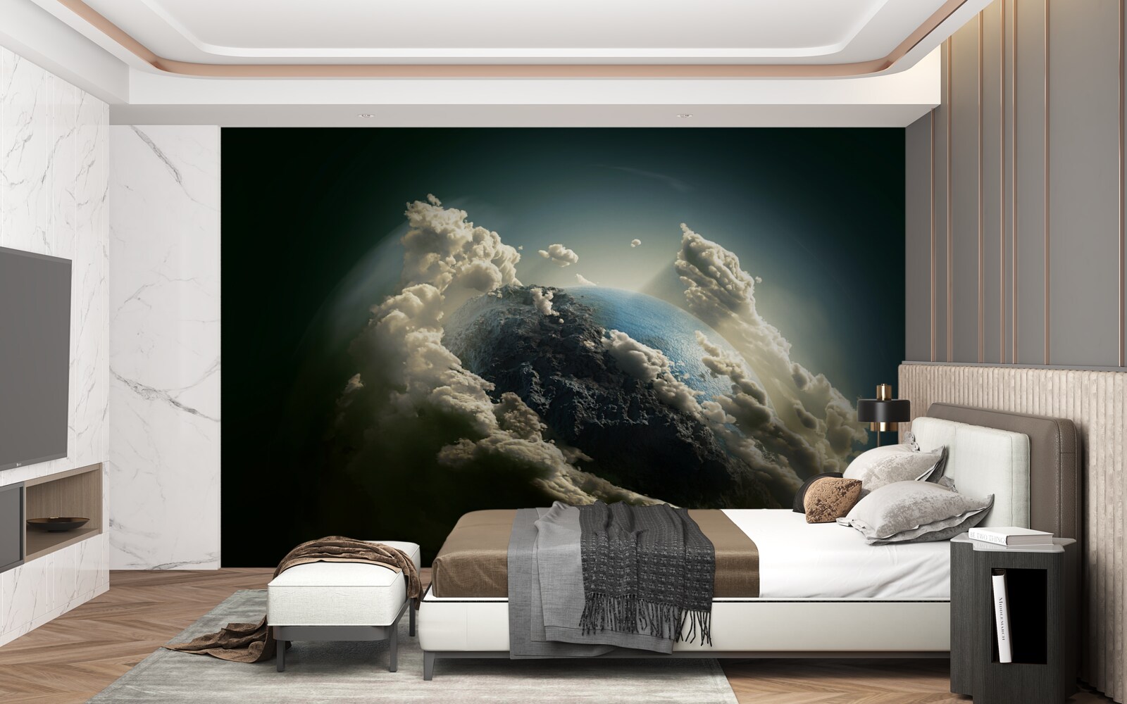 Papier peint le sol perce la couverture nuageuse