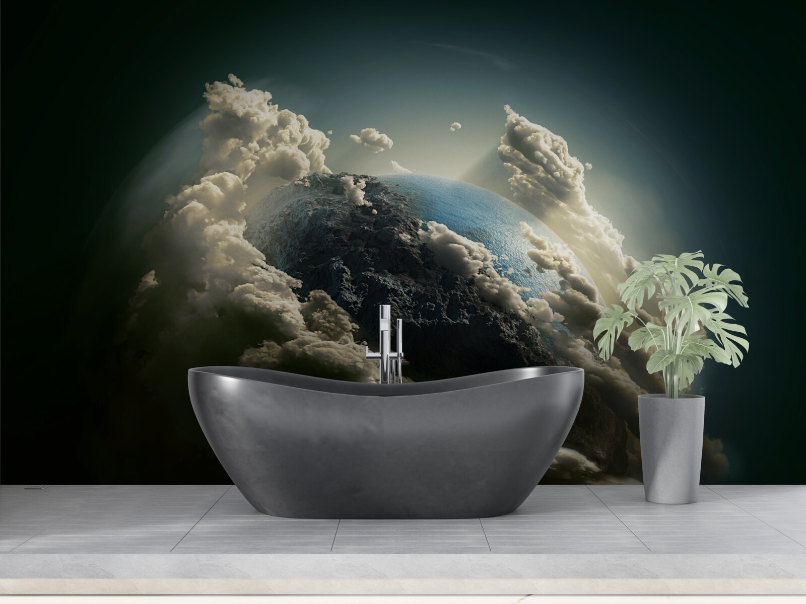 Papier peint le sol perce la couverture nuageuse