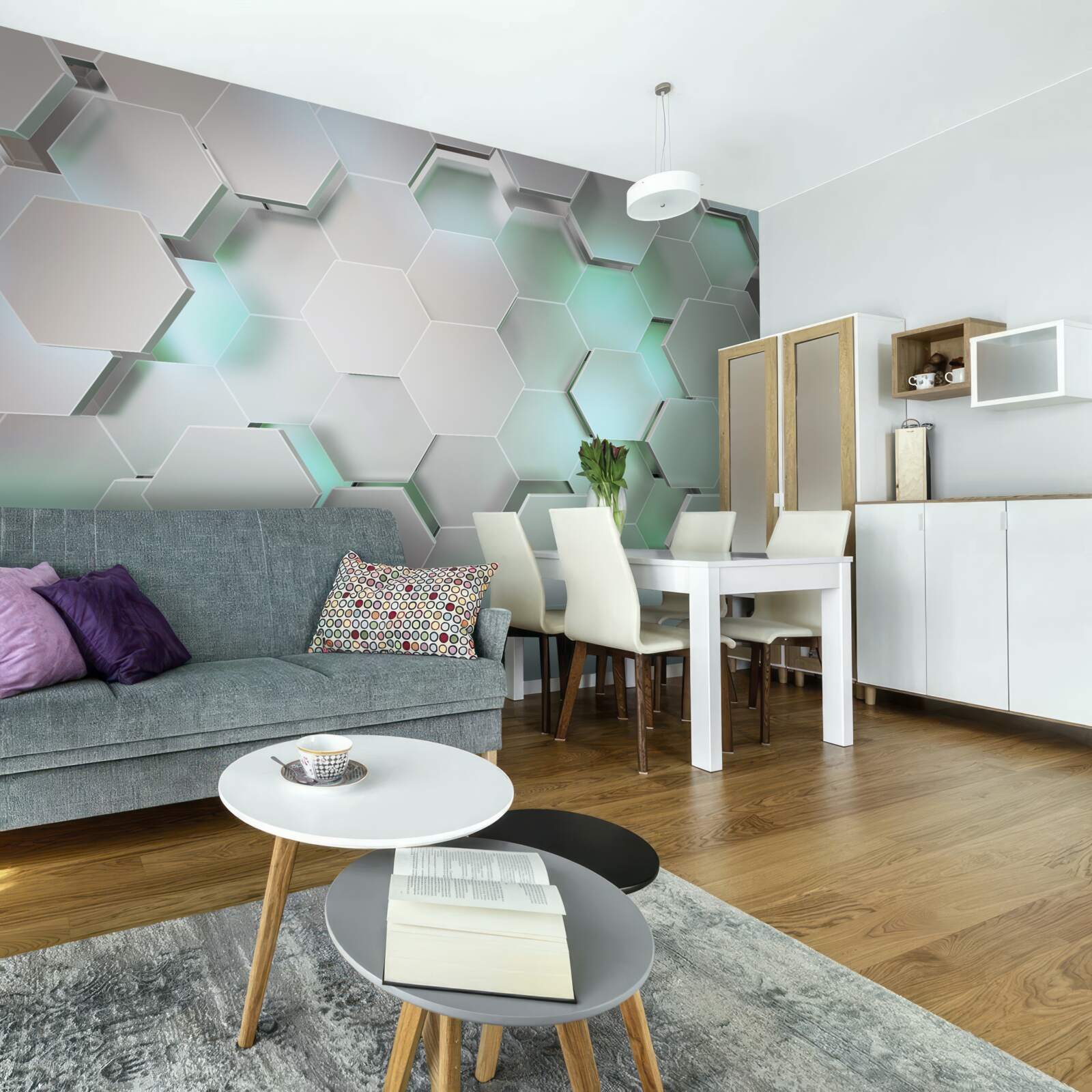 Papier peint cellules hexagonales avec effet de lumière