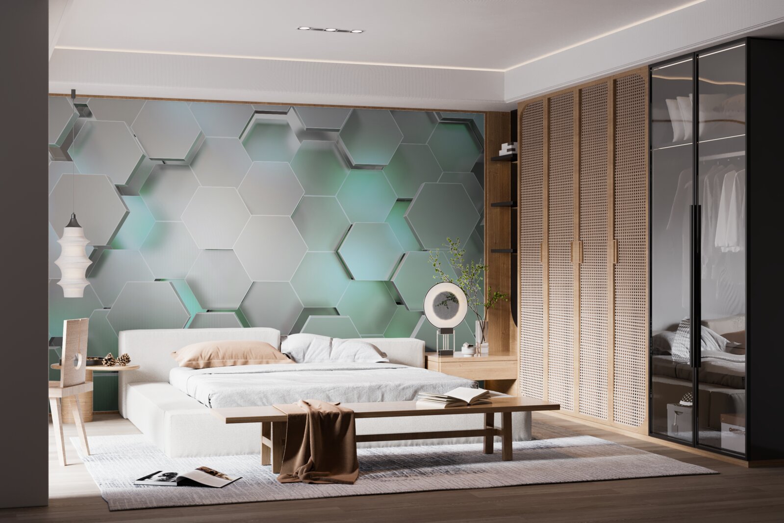 Papier peint cellules hexagonales avec effet de lumière