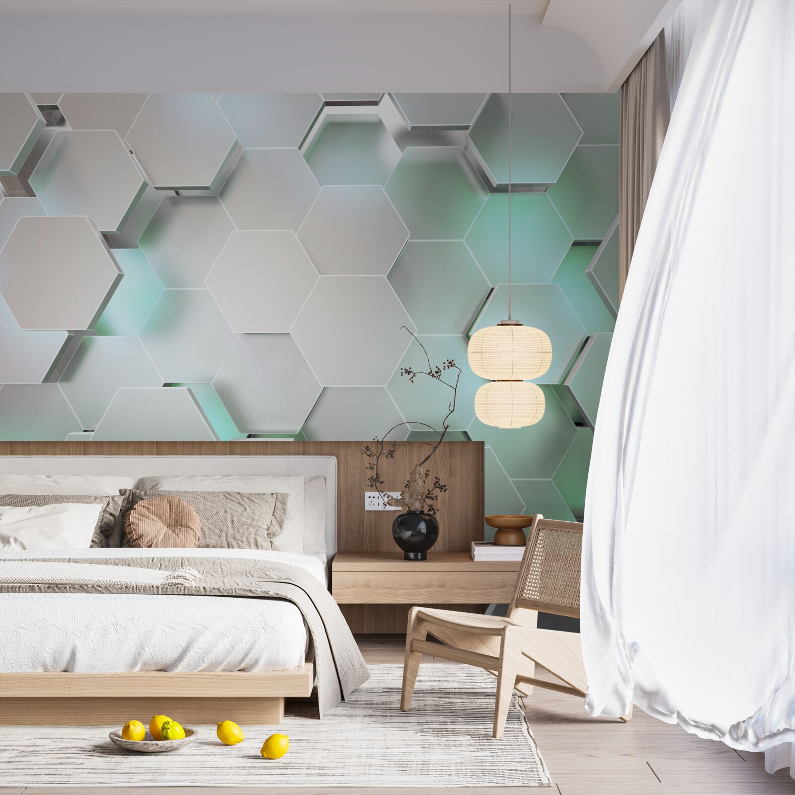 Papier peint cellules hexagonales avec effet de lumière