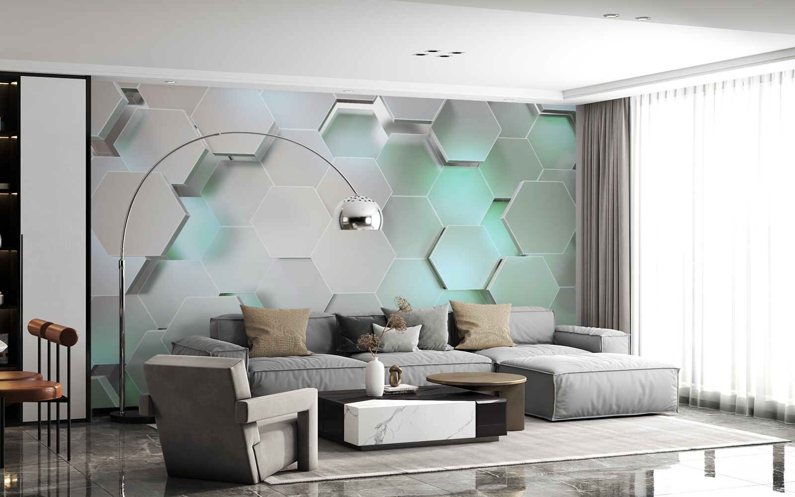 Papier peint cellules hexagonales avec effet de lumière