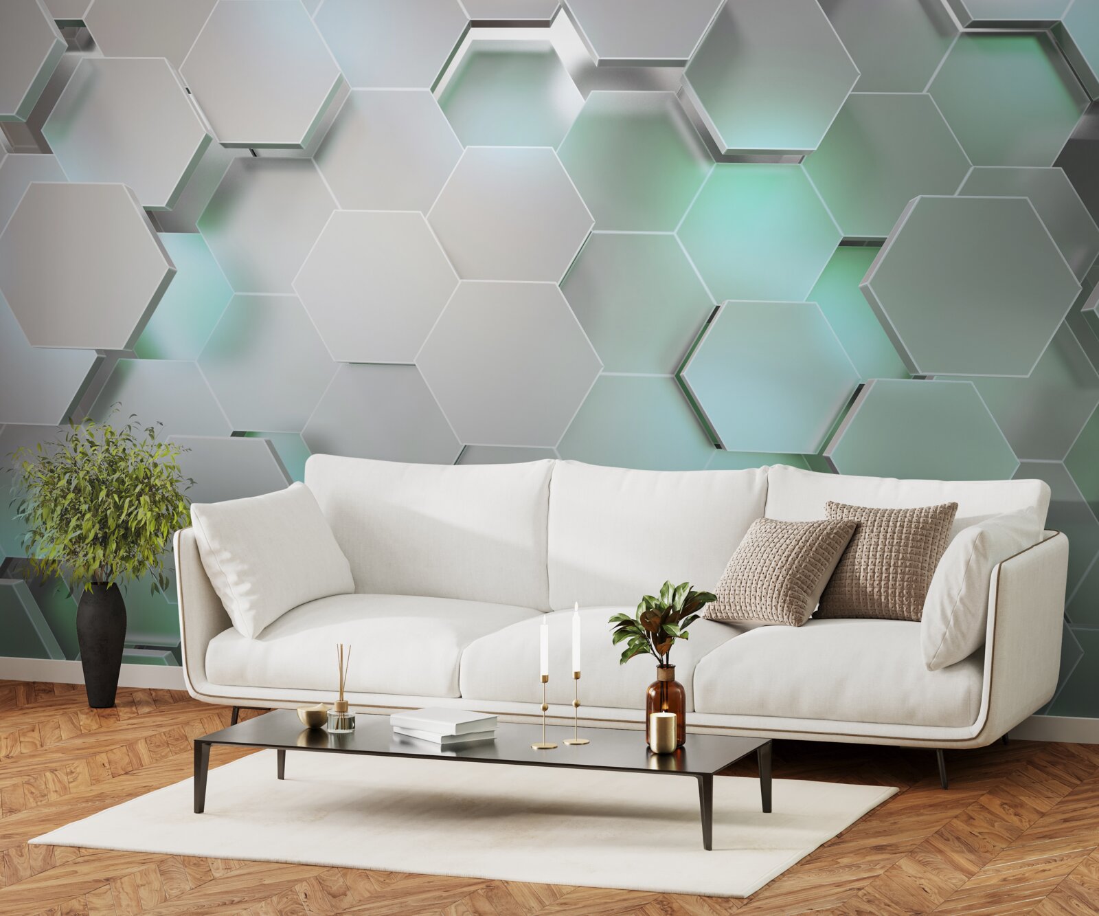 Papier peint cellules hexagonales avec effet de lumière