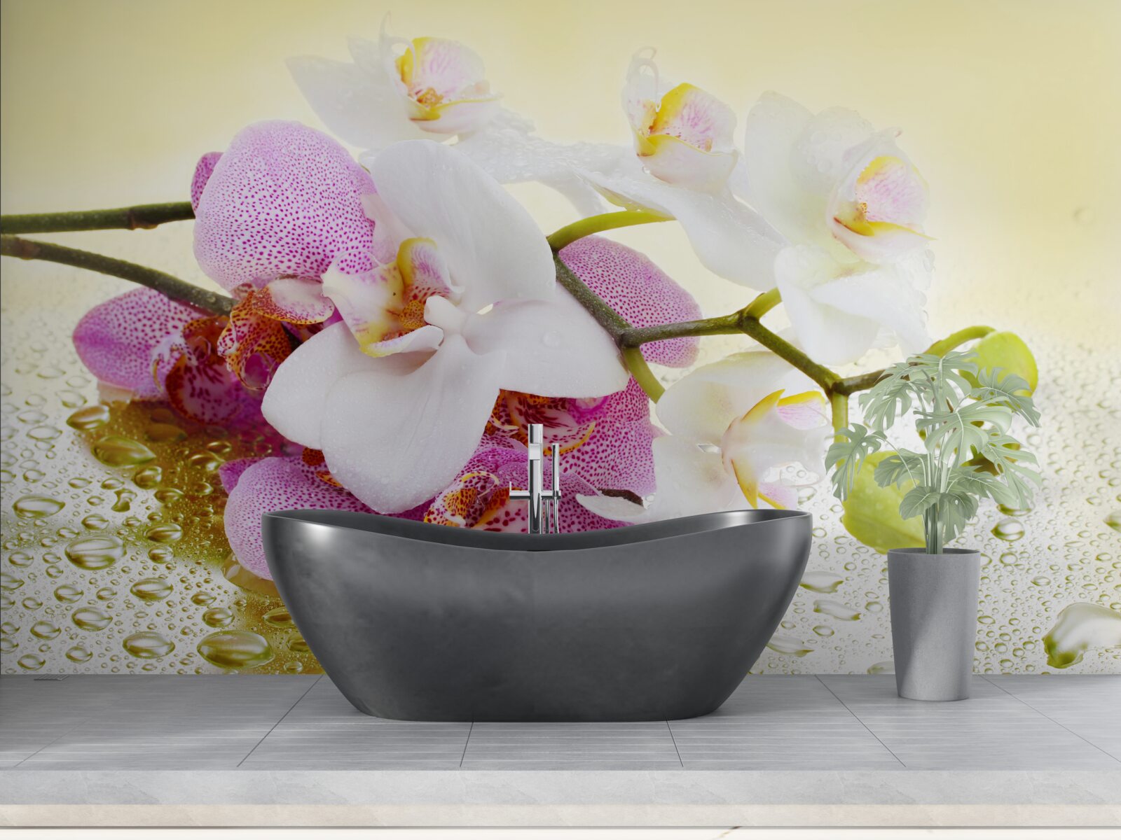 Papier peint gouttes sur les branches d'orchidées délicieuses