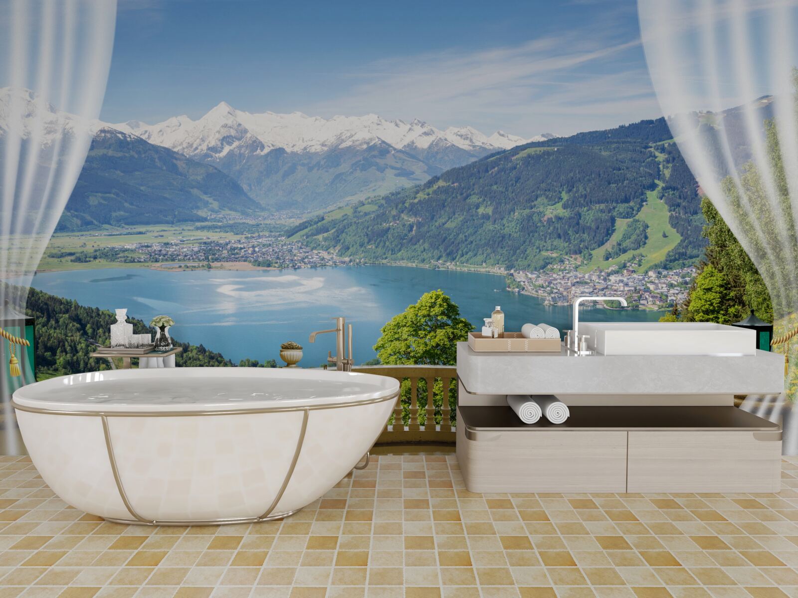 Papier peint balcon confortable avec un panorama magnifique