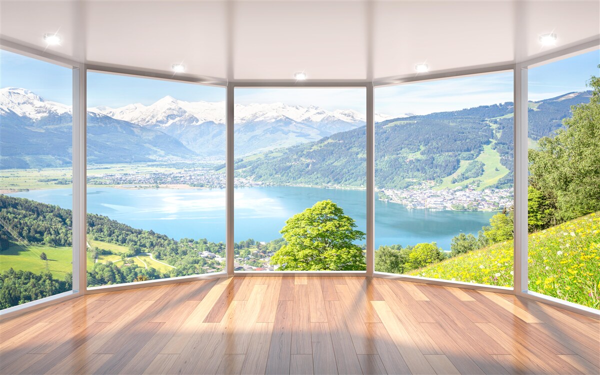 Papier peint vue sur les montagnes depuis la terrasse