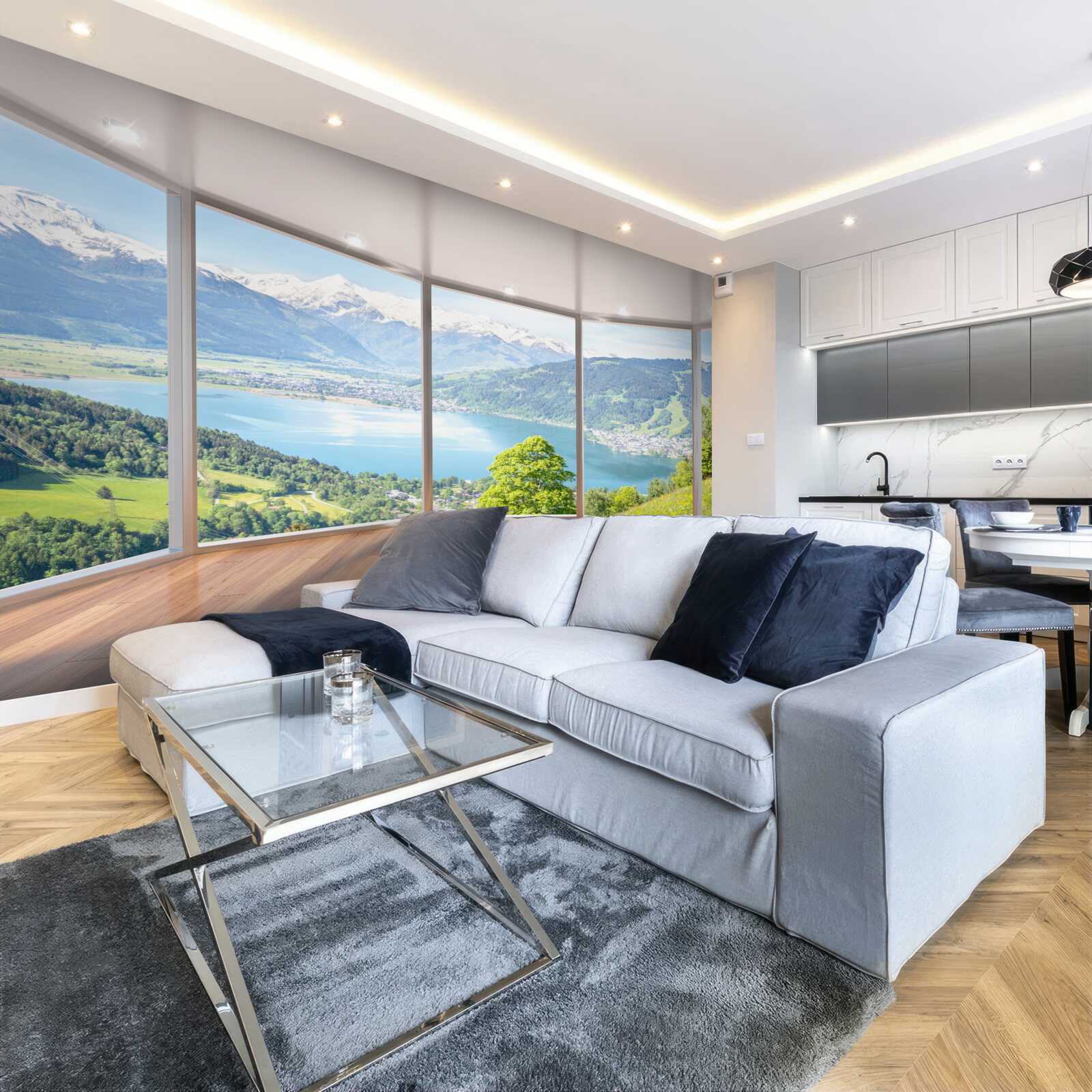 Papier peint vue sur les montagnes depuis la terrasse