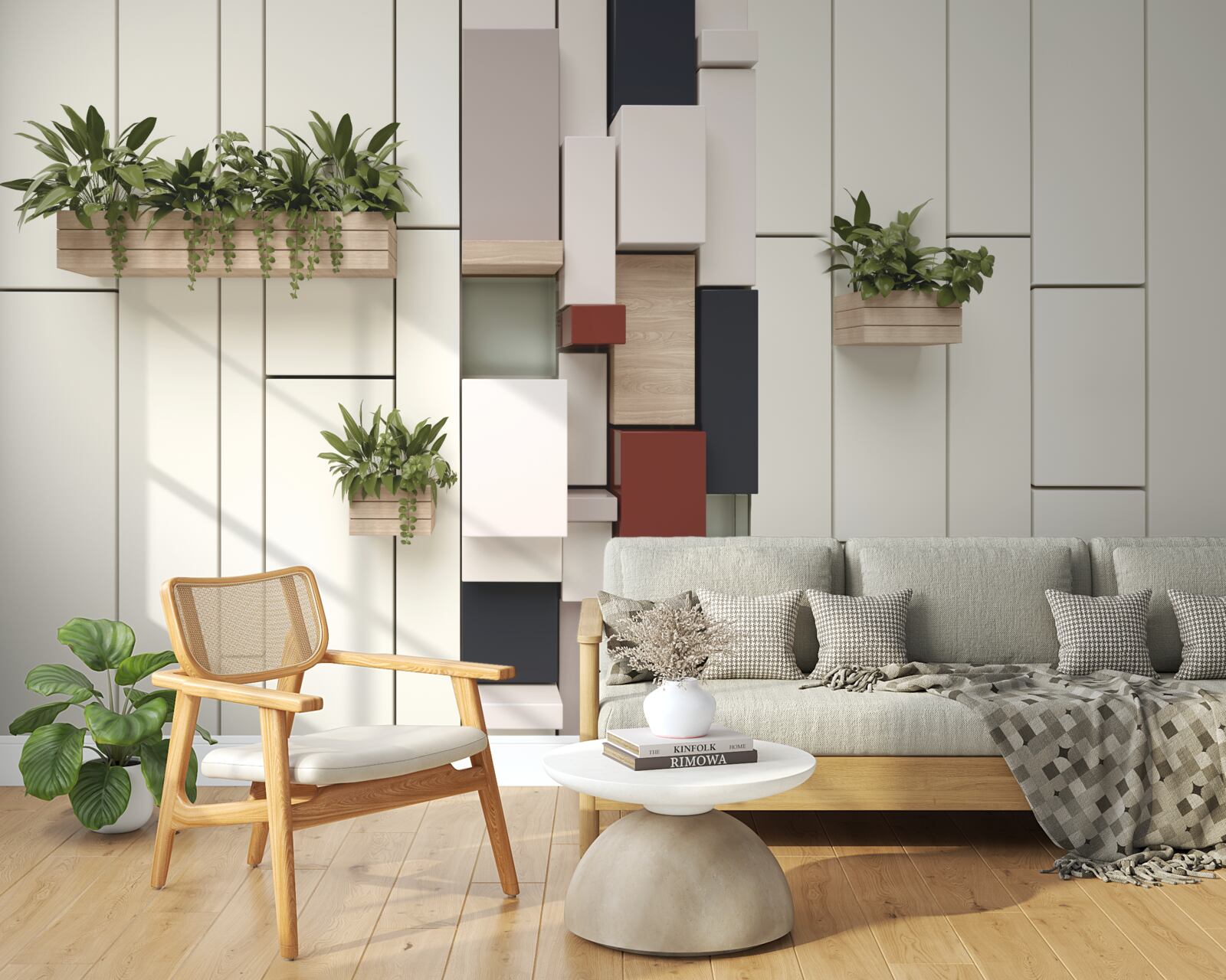 Papier peint pots avec plantes vertes sur le mur