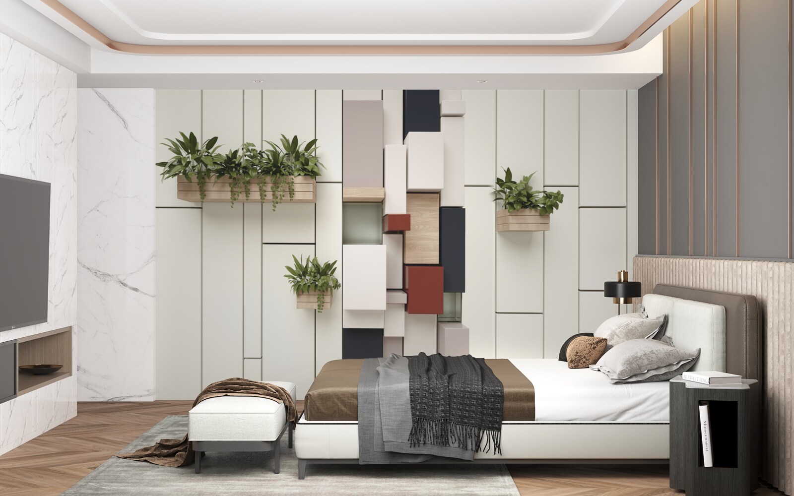 Papier peint pots avec plantes vertes sur le mur