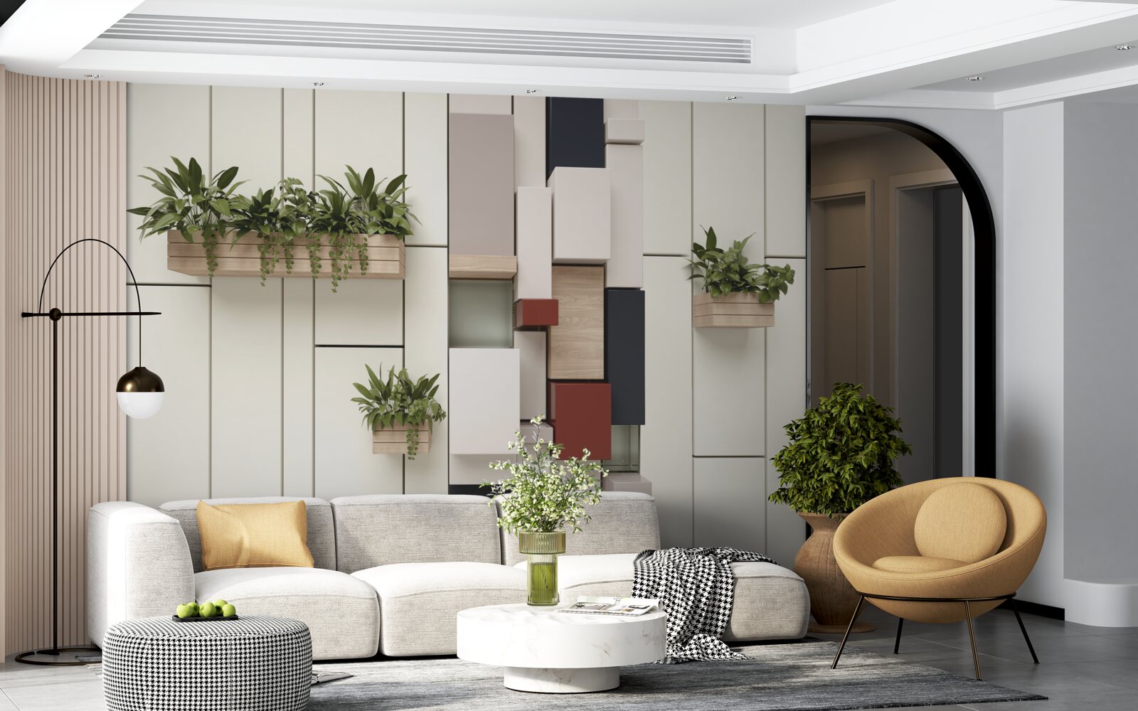 Papier peint pots avec plantes vertes sur le mur