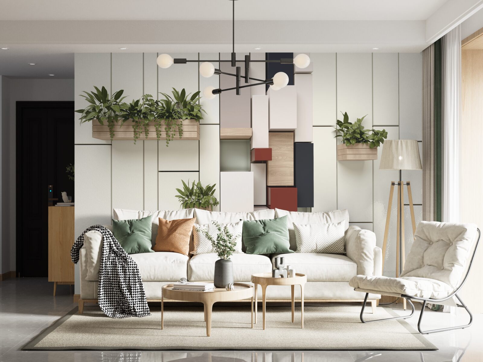 Papier peint pots avec plantes vertes sur le mur