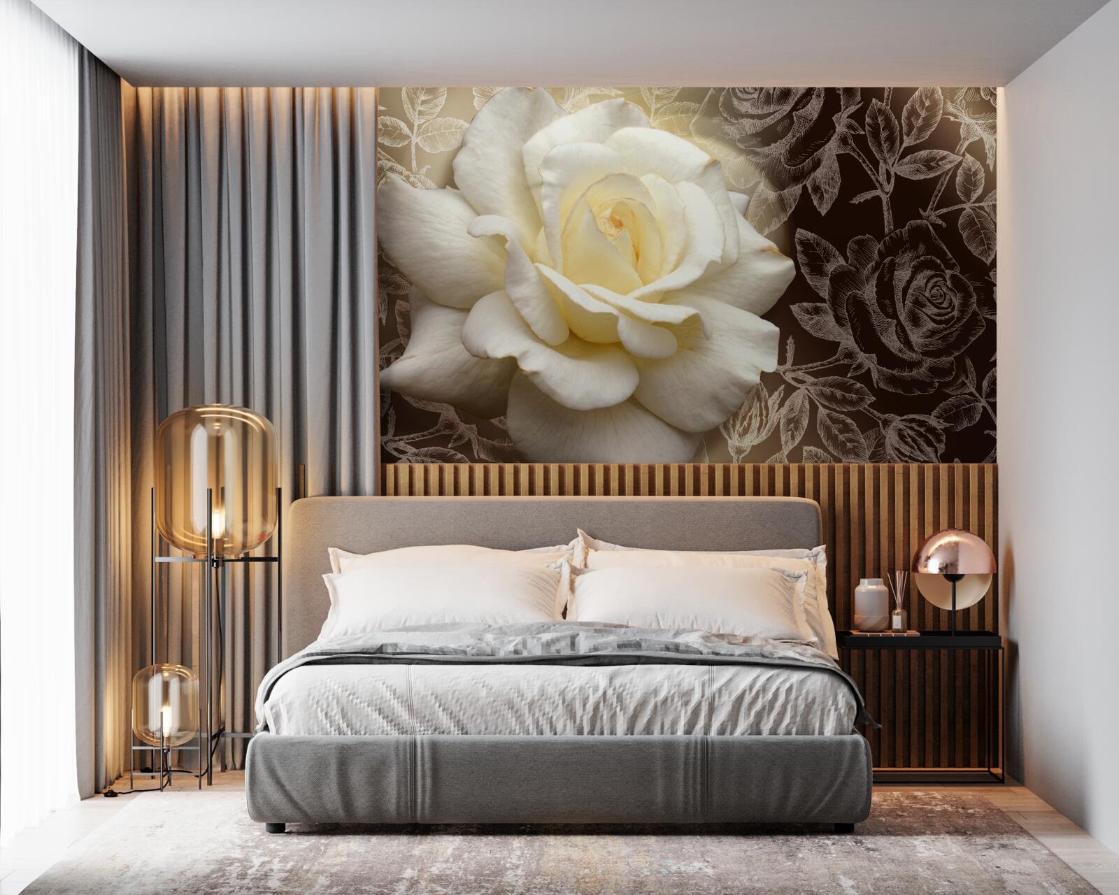 Papier peint grande rose blanche