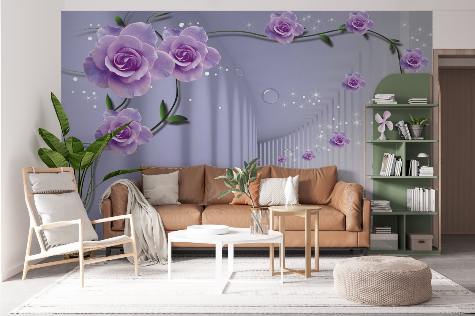 Papier peint couloir décoré dans les tons lilas