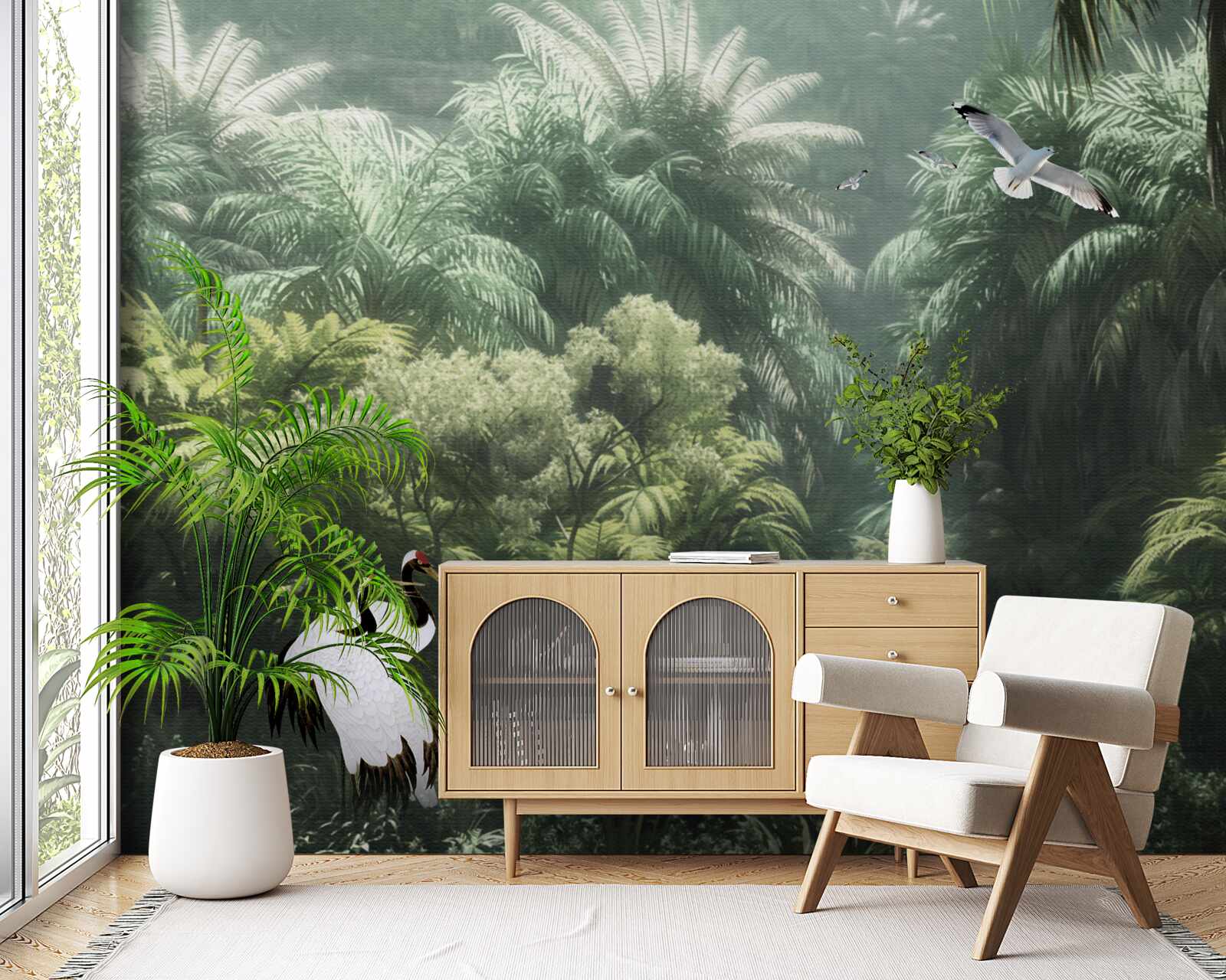 Papier peint jungles luxuriantes et habitants à plumes