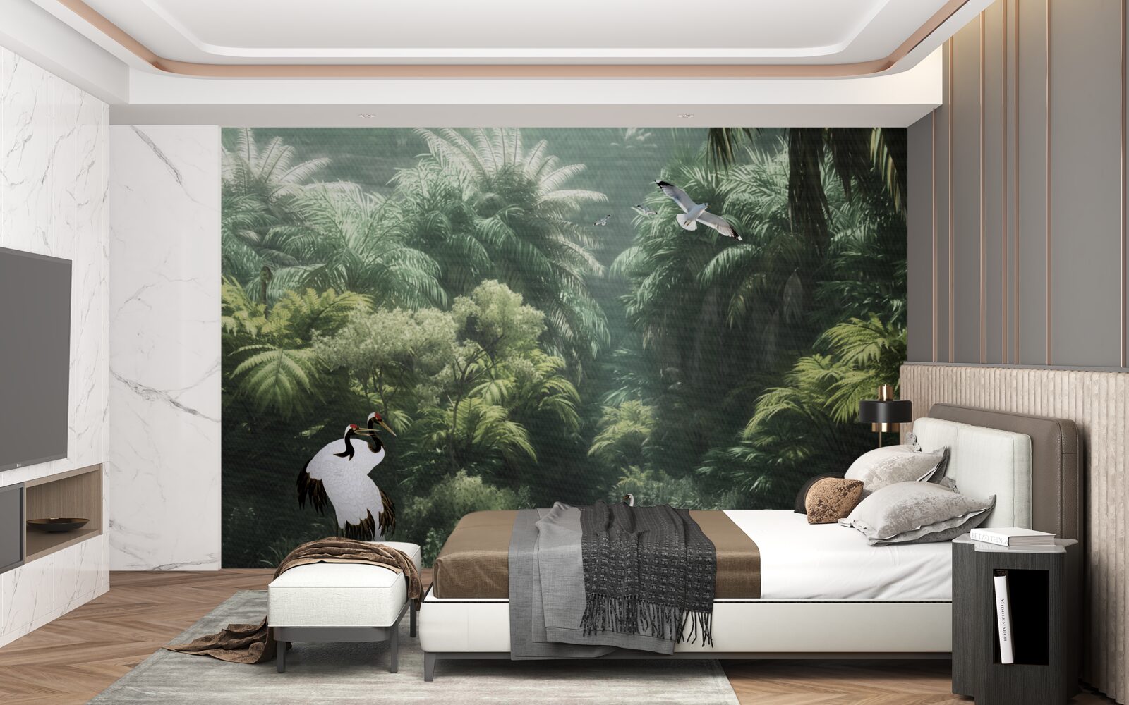 Papier peint jungles luxuriantes et habitants à plumes