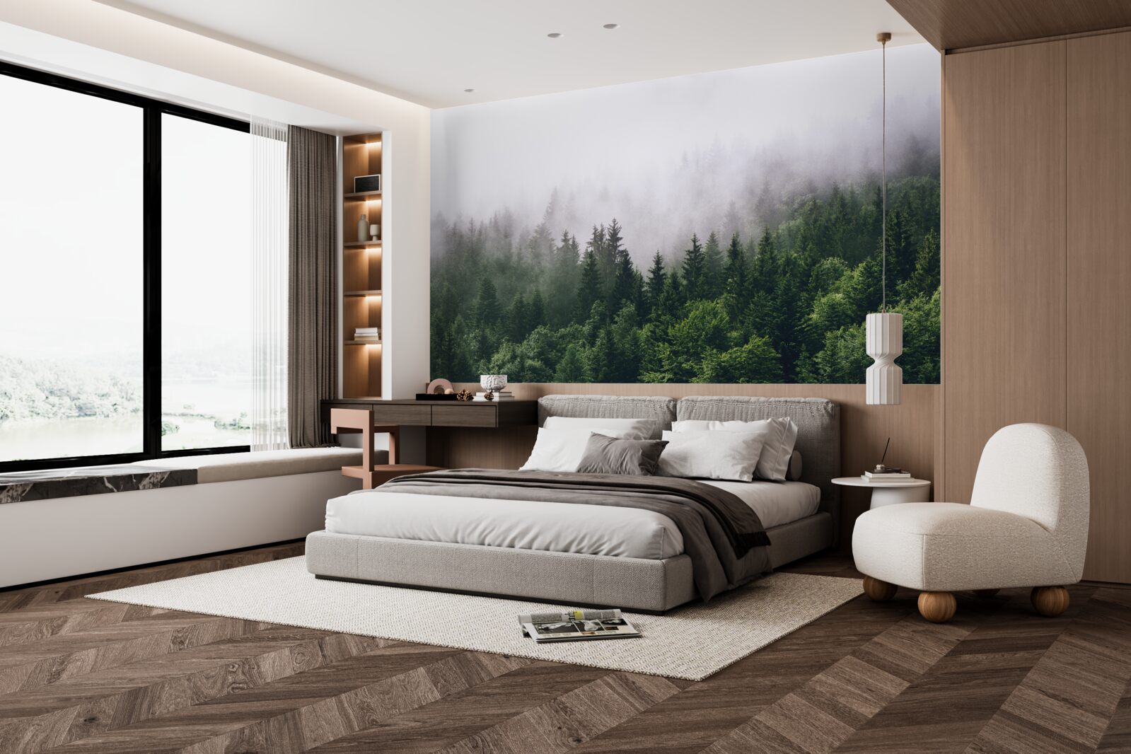 Papier peint la forêt de montagne est enveloppée de brume