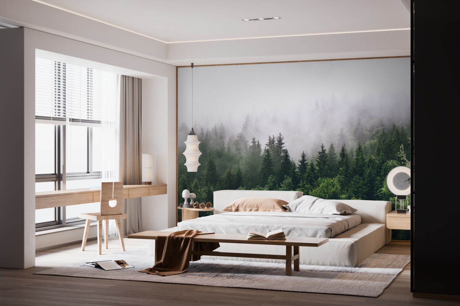 Papier peint la forêt de montagne est enveloppée de brume