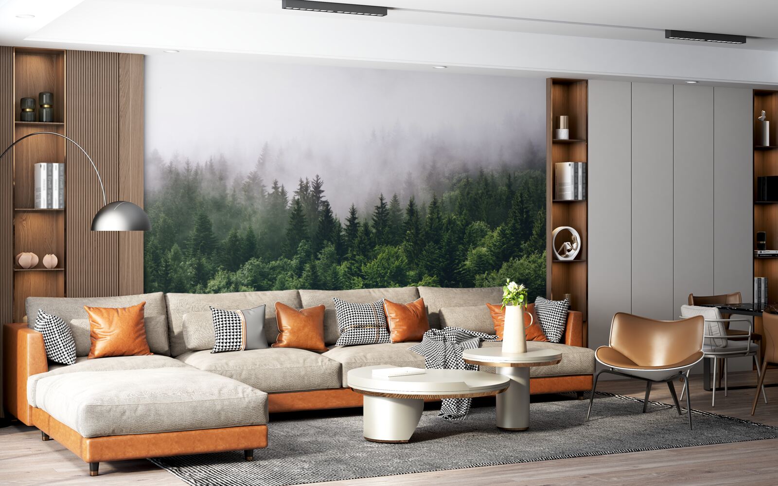 Papier peint la forêt de montagne est enveloppée de brume