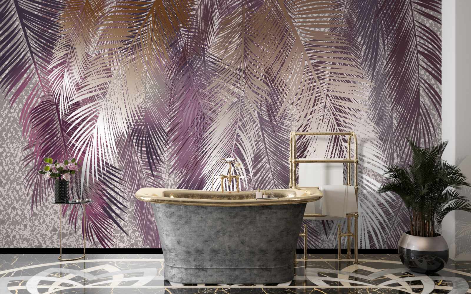 Papier peint Feuilles de couleur bordeaux ressemblant à des plumes